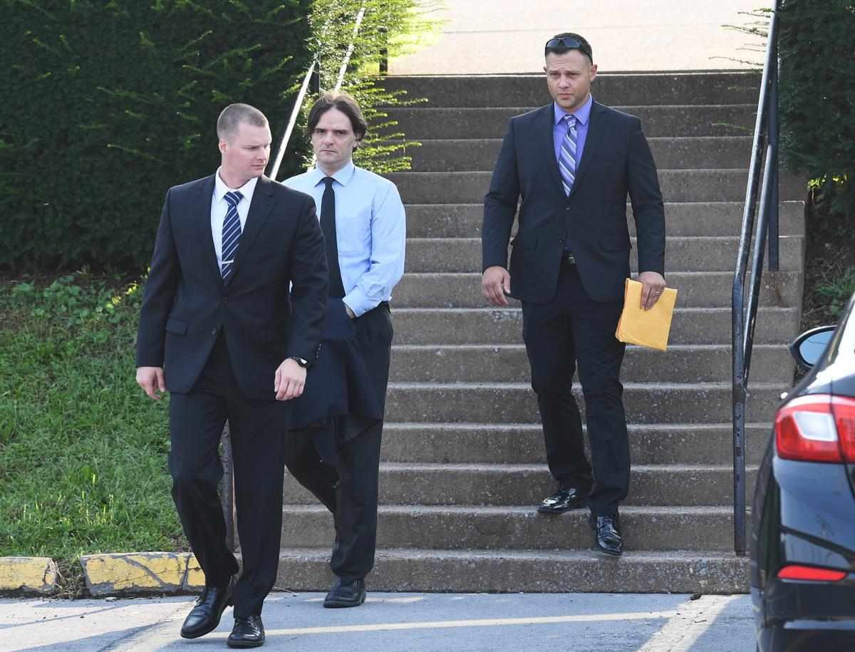 Matthew Sheffer arrives for his first trial on Aug. 15, 2018 at the Centre County Courthouse.