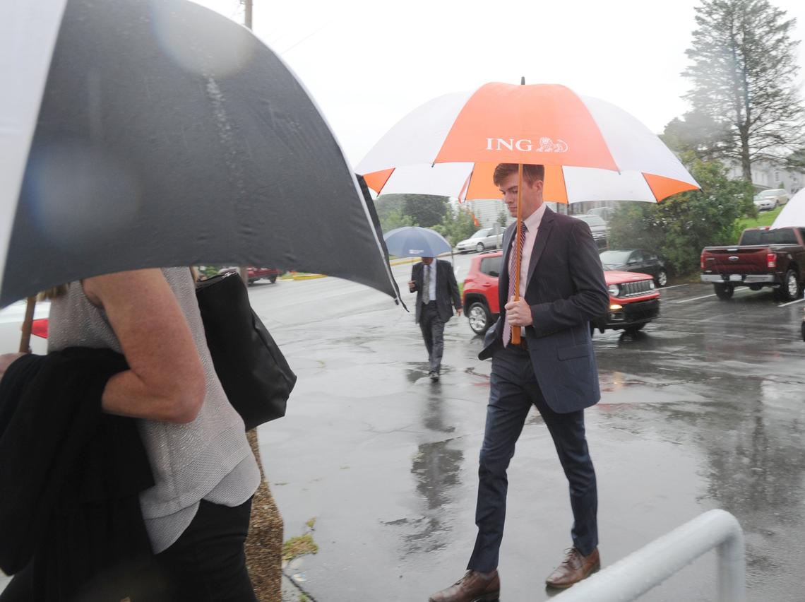 Former Beta Theta Pi president Brendan Young arrived at the Centre County Courthouse on Aug. 21, 2018, for the first day of the fourth preliminary hearing related to Timothy Piazza’s death.
