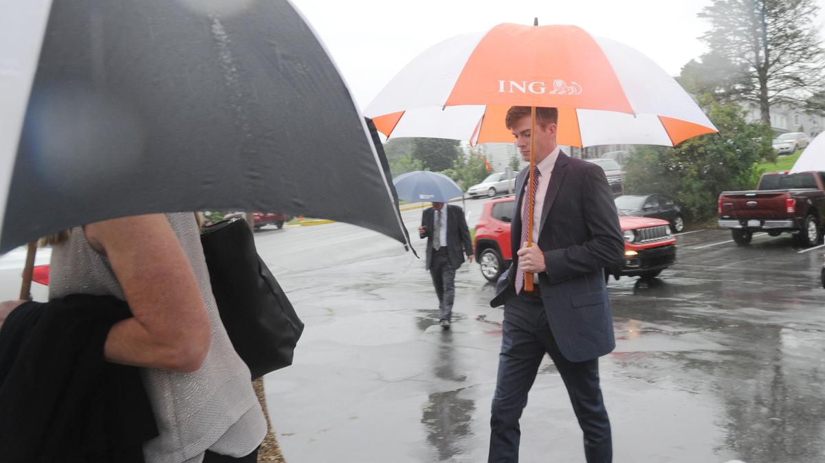 Former Beta Theta Pi president Brendan Young arrived at the Centre County Courthouse on Aug. 21, 2018, for the first day of the fourth preliminary hearing related to Timothy Piazza’s death.