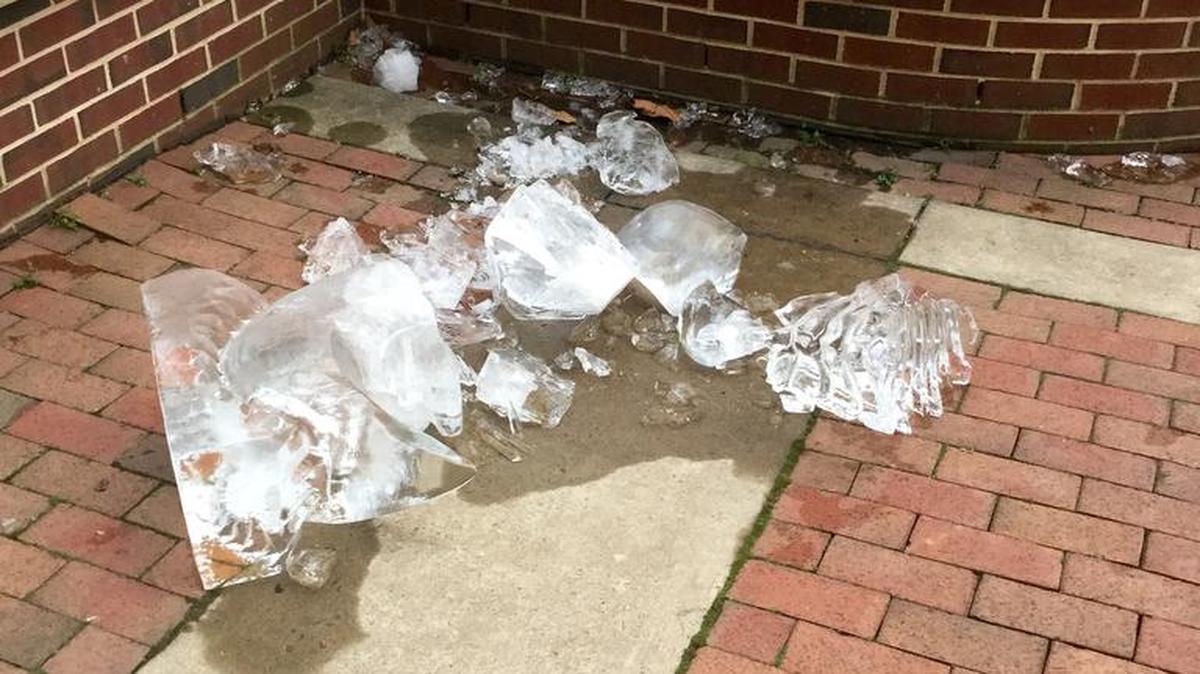 Ice sculptures were vandalized Friday.