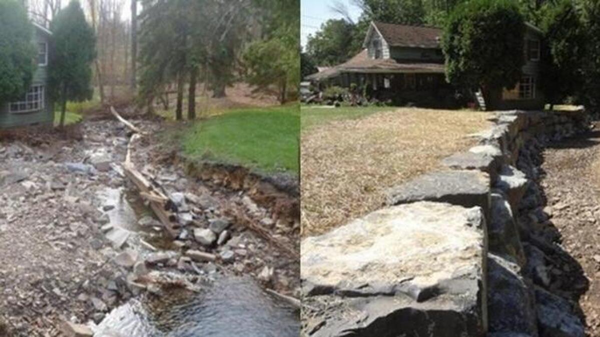 Flooding water came within 5 feet of a home during October 2016 rainfall in Spring Township. Work done under the Emergency Watershed Protection Program rebuilt the stream bank and removed sediment deposits.