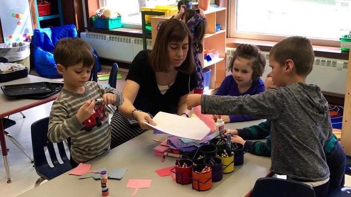 Students work in an Our Lady of Victory Preschool class.