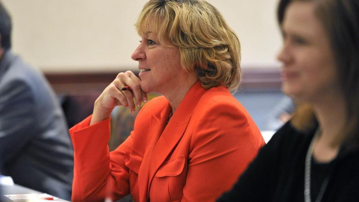 Cheryl Potteiger, superintendent for the Bellefonte Area School District, listens to U.S. Rep. Glenn Thompson during an education policy symposium in January.