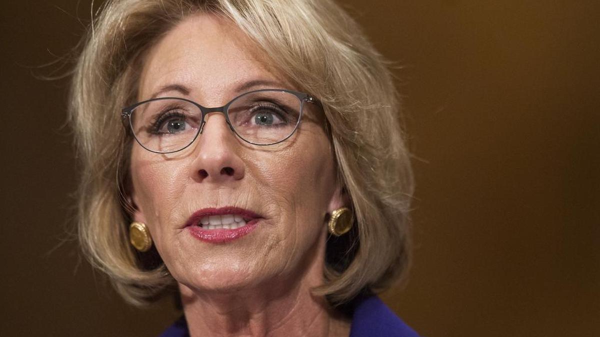Betsy DeVos, secretary of education nominee for U.S. President-elect Donald Trump, speaks during a Senate Health, Education, and Labor Committee confirmation hearing on Jan. 17.
