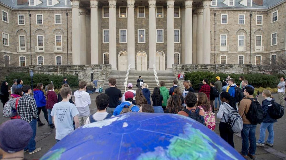 Dr. Chen speaks during the Onward on Climate rally outside of Old Main on Thursday, November 19, 2015.