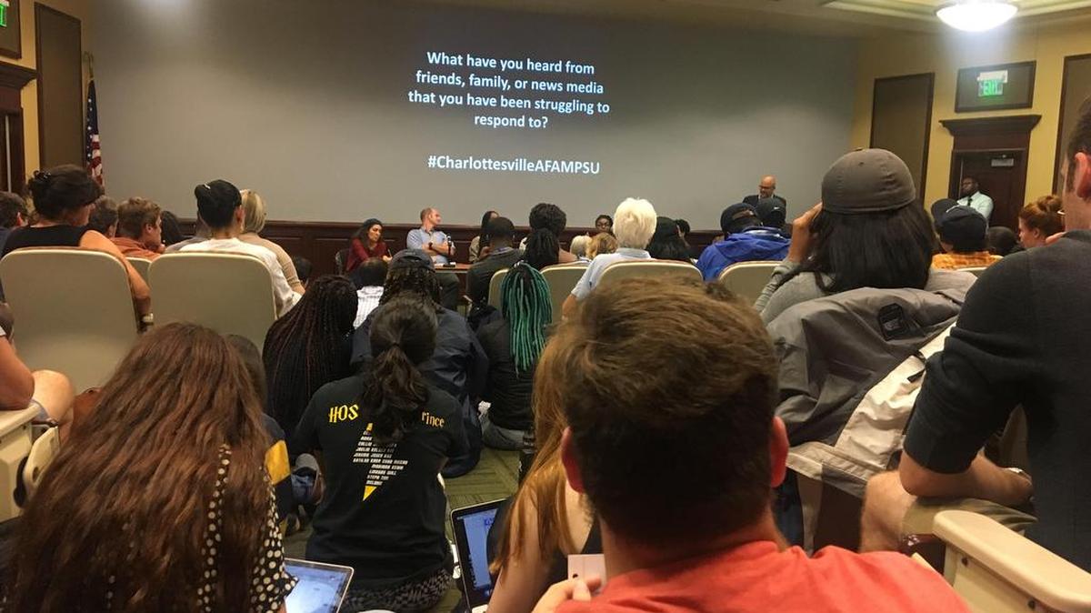 Penn State professors held a teach-in on campus Tuesday night to talk about the violence in Charlottesville, Va., and the aftermath.