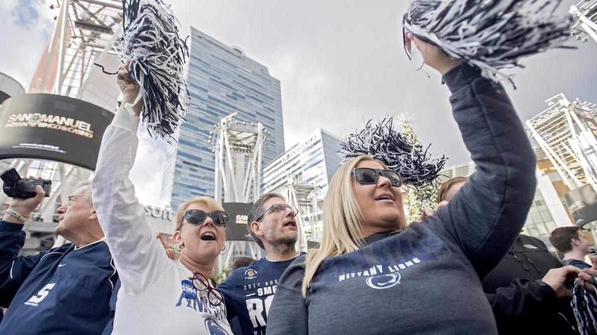 Fans cheer at the Penn State Pep Rally at LA Live in January.