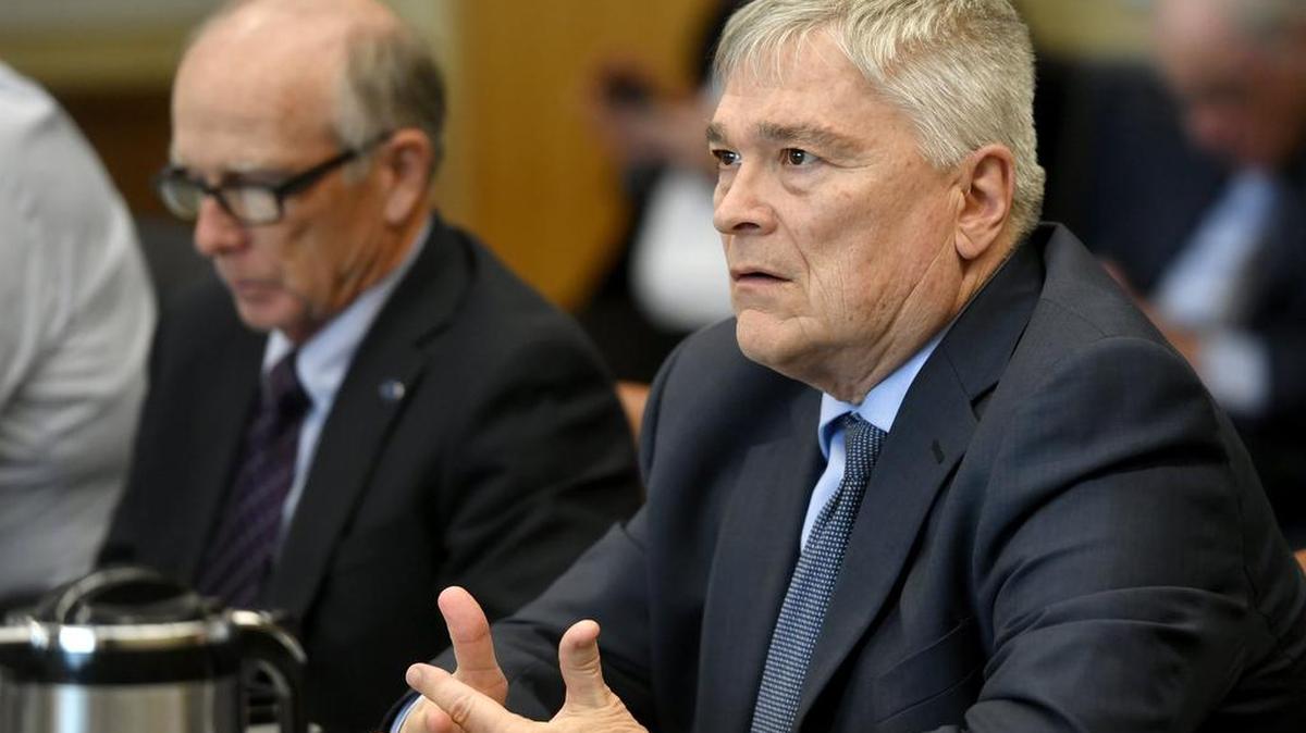 Penn State President Eric Barron speaks at a board of trustees meeting in February. On Friday, the Penn State Board of Trustees approved a contract extension for Barron.