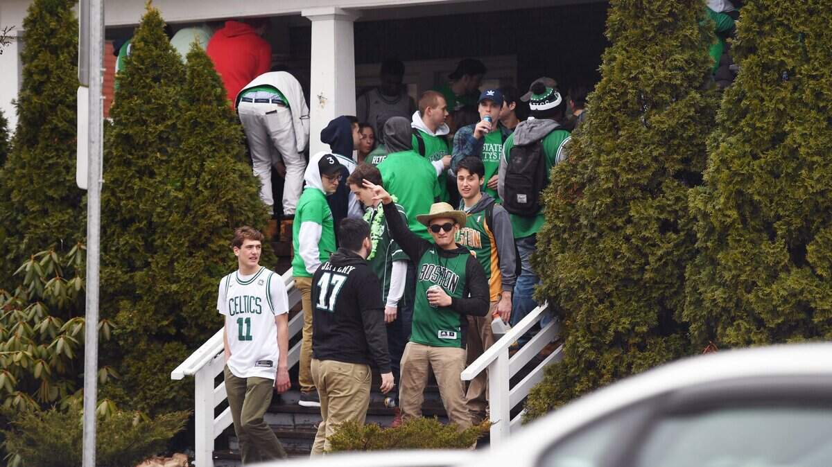 People celebrate State Patty's Day Saturday, Feb. 24, 2018, in downtown State College.
