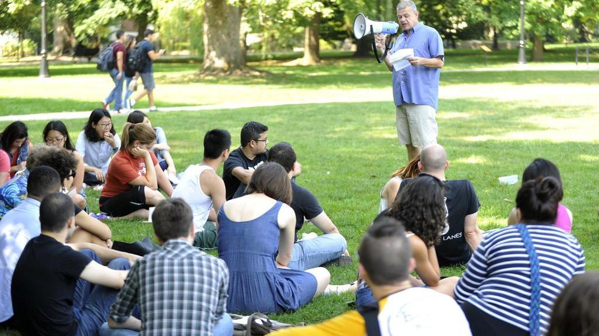 Jeffrey Masko, a graduate student in the College of Communications, speaks during a Coalition of Graduate Employees picnic in September. The group officially embarks on its effort to get Penn State graduate students to band together to become an official union on Wednesday.