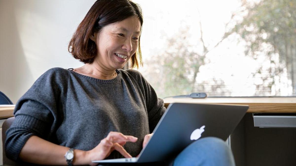 Rose Luwei prepares for class in her office in James Building. She is a teaching assistant for two journalism classes at Penn State.