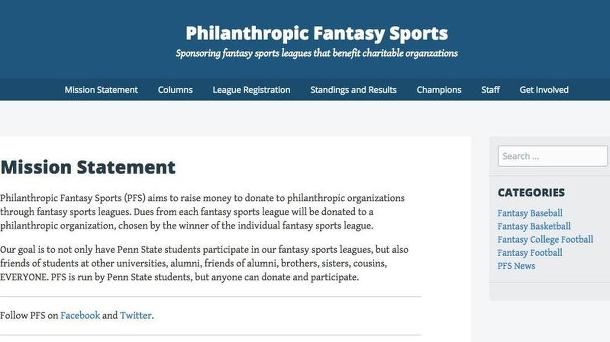 Pictured is a screenshot of the Philanthropic Fantasy Sports website. Mike Regula founded is Philanthropic Fantasy Sports, a Penn State club that donates to philanthropic causes through fantasy sports leagues.