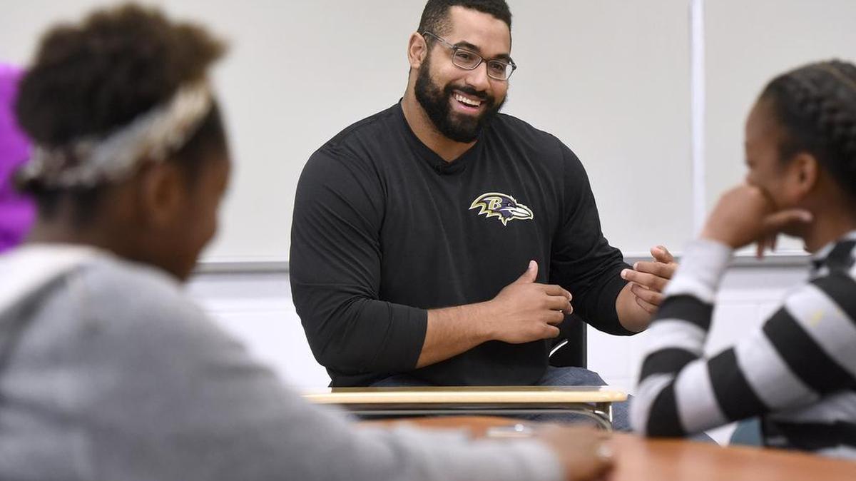 Former Nittany Lion John Urschel, seen here in July teaching a STEM lesson at Dundalk High School to launch Texas Instruments' STEM Behind Cool Careers series in Baltimore, will be Penn State’s 2017 Homecoming Grand Marshal.