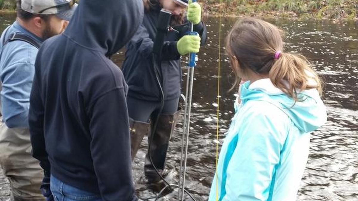 State College Area High School earth science students perform tests in Black Moshannon Creek as part of an ongoing project to monitor water quality.