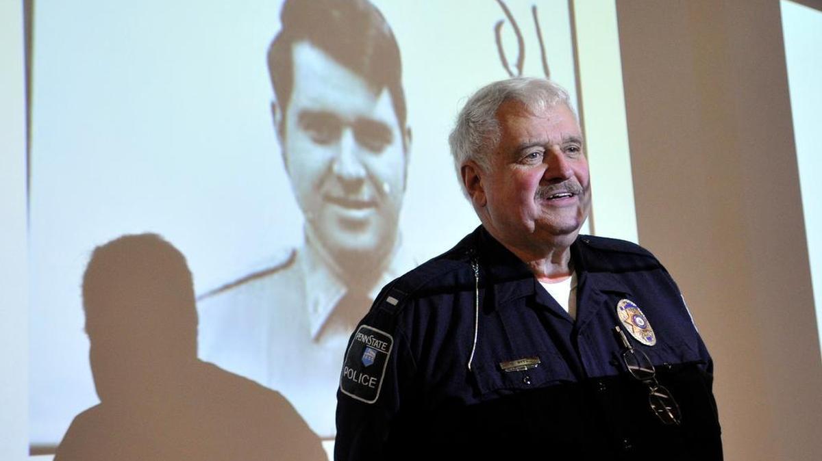Lt. Stew Neff gives a speech at his recognition party. Neff has served with Penn State University Police Department for 50 years January 11, 2016. Neff was originally hired in 1966.