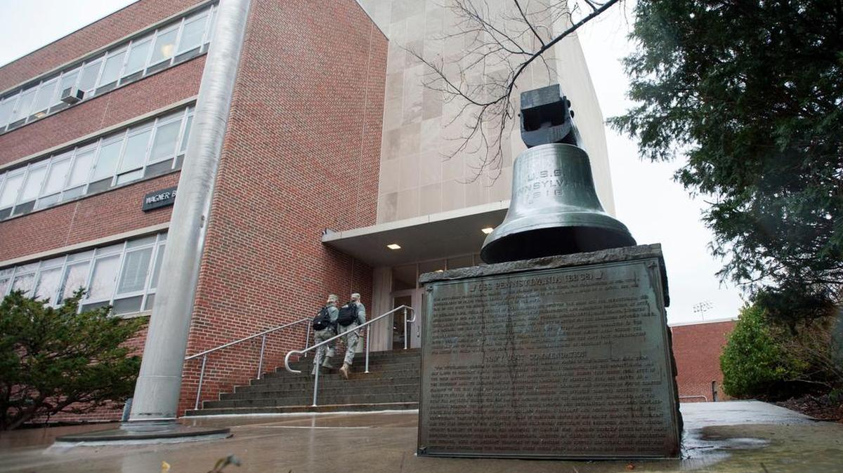 The bell of the USS Pennsylvania, which was dry-docked at Peal Harbor in 1941, now sits in front of Penn State’s Wagner Building, which houses the ROTC program. The ship took one bomb hit. Fifteen men were killed, 14 went missing and 39 were wounded.