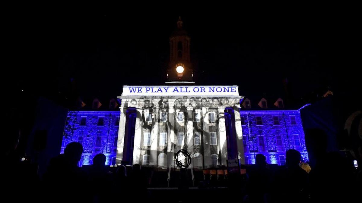 Penn State kicks off its campaign “All In at Penn State: A Commitment to Diversity and Inclusion,” with speakers and a multimedia piece projected onto the front of Old Main on Thursday, October 6, 2016.
