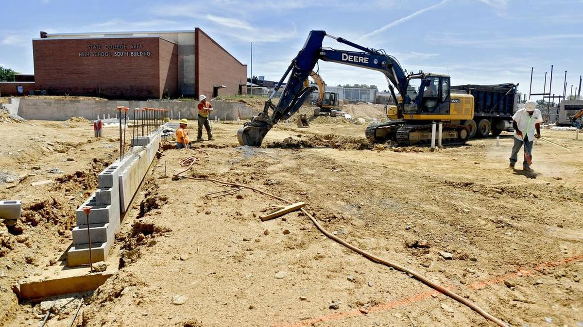 Construction of “pod D” which will be classrooms begins in front of the old State College Area High School South Building on Wednesday, July 20, 2016.