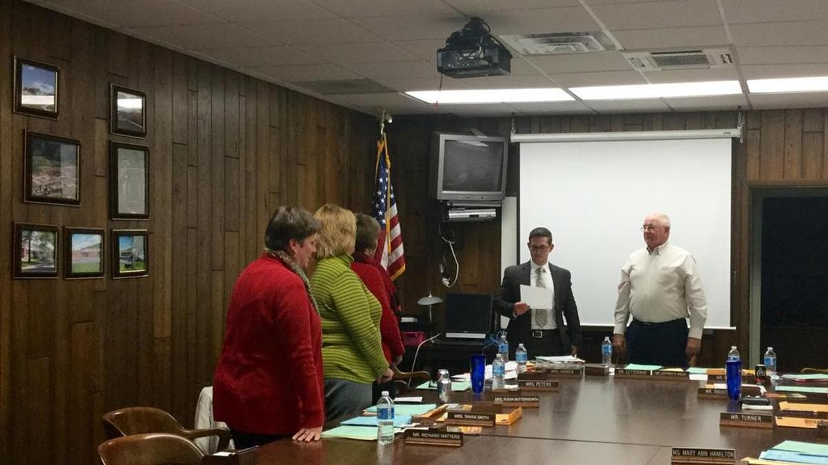 Bald Eagle Area school board President Thomas Letterman is sworn back into position on the board along with members Theresa Peters, Susan Butterworth and Tawna Smith. Their terms are for four years.