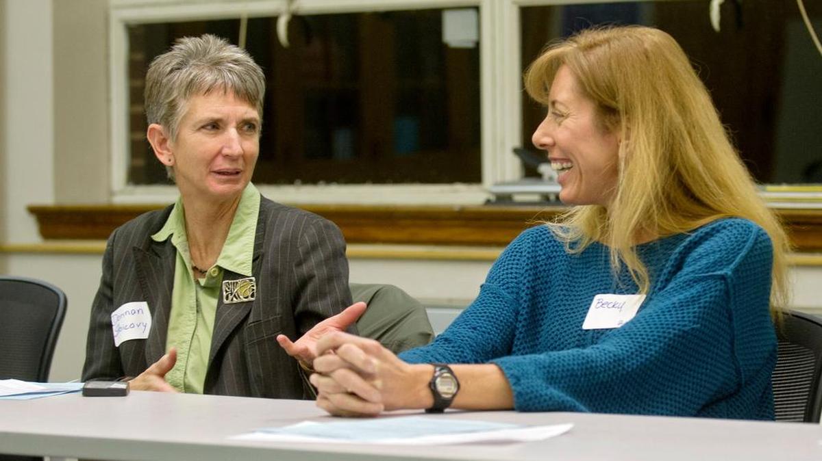 Donnan Stoicovy, left, is retiring as principal of Park Forest Elementary School after more than 27 years in the State College Area School District.