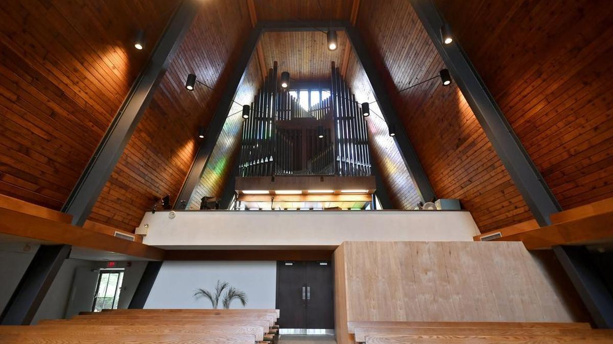 Several pews were removed and an area was blocked off to store the Holtkamp Organ that was removed from Penn State Esber's Recital Hall and was purchased by Park Forest Village United Methodist Church.