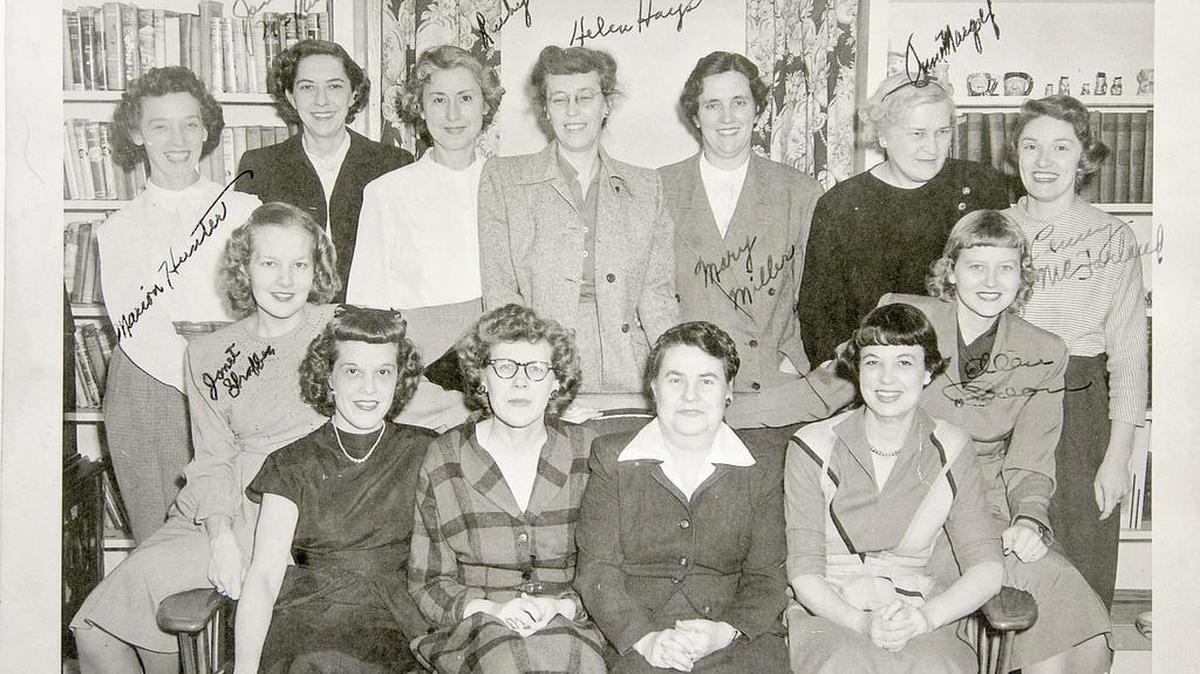 This picture was taken Feb. 22, 1950, of ladies who performed in a three-act play given to raise money for the State College Woman’s Club. Seated are: Janet Shaffer, Arlene Lucas, Marge Antes, Opal Gray, Betty Vinson and Ellen Breon. Standing, from left: Marion Hunter, Janet McMullen, Rubye Davis, Helen Hayes, Mary Miller, Anne Margolf and Penny MacFarland. The play was “Every Family Has One.”