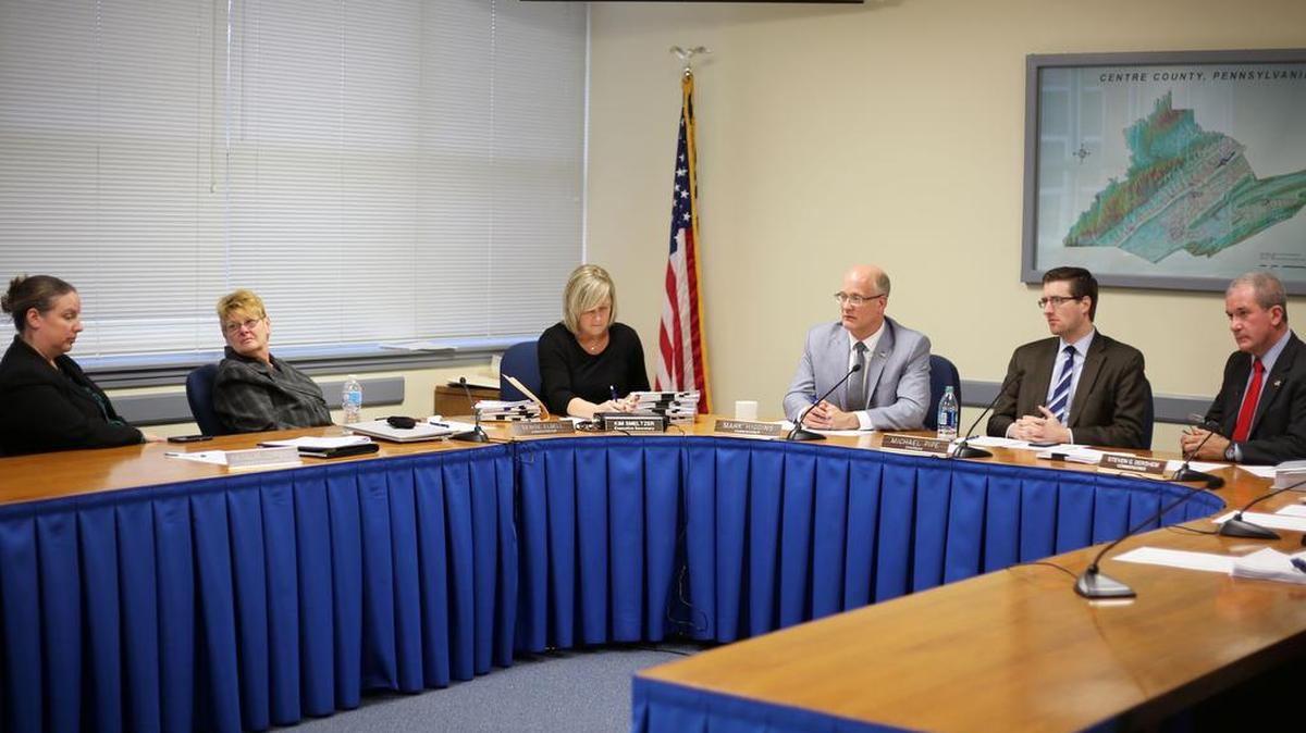 Centre County Board of Commissioners discuss the certification of the Nov. 8th election results during a board meeting Tuesday at the Willowbank Building in Bellefonte.