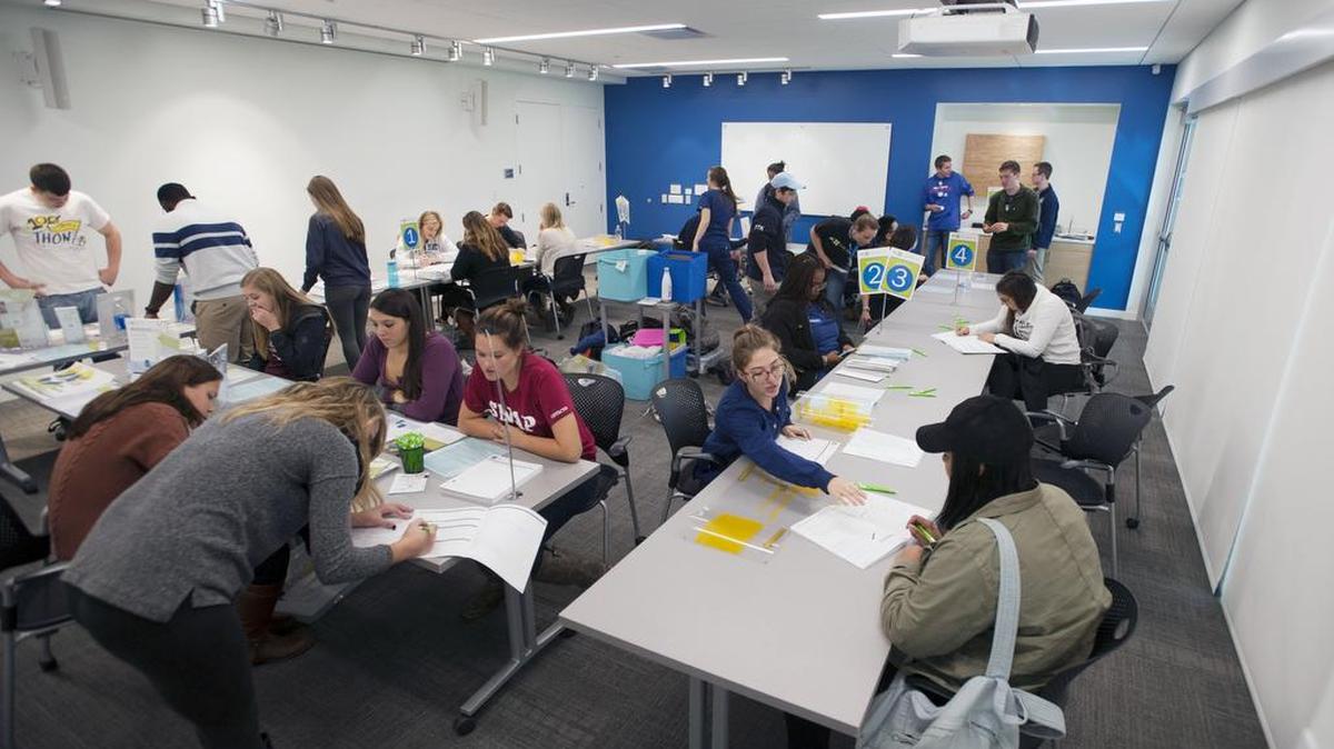 Penn State students participate in the bone marrow registry drive Monday at the HUB-Robeson Center.