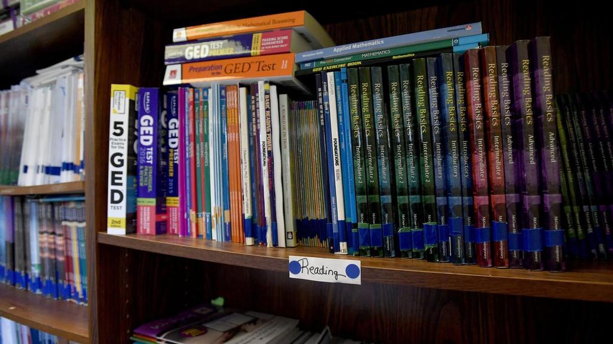 Books on reading and writing, the GED and math are pictured at the Mid-State Literacy Council office in this file photo.