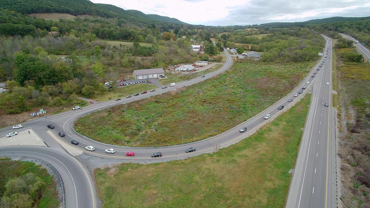 An aerial view of the I-80/I-99 interchange in Bellefonte, where a new high-speed interchange is proposed.