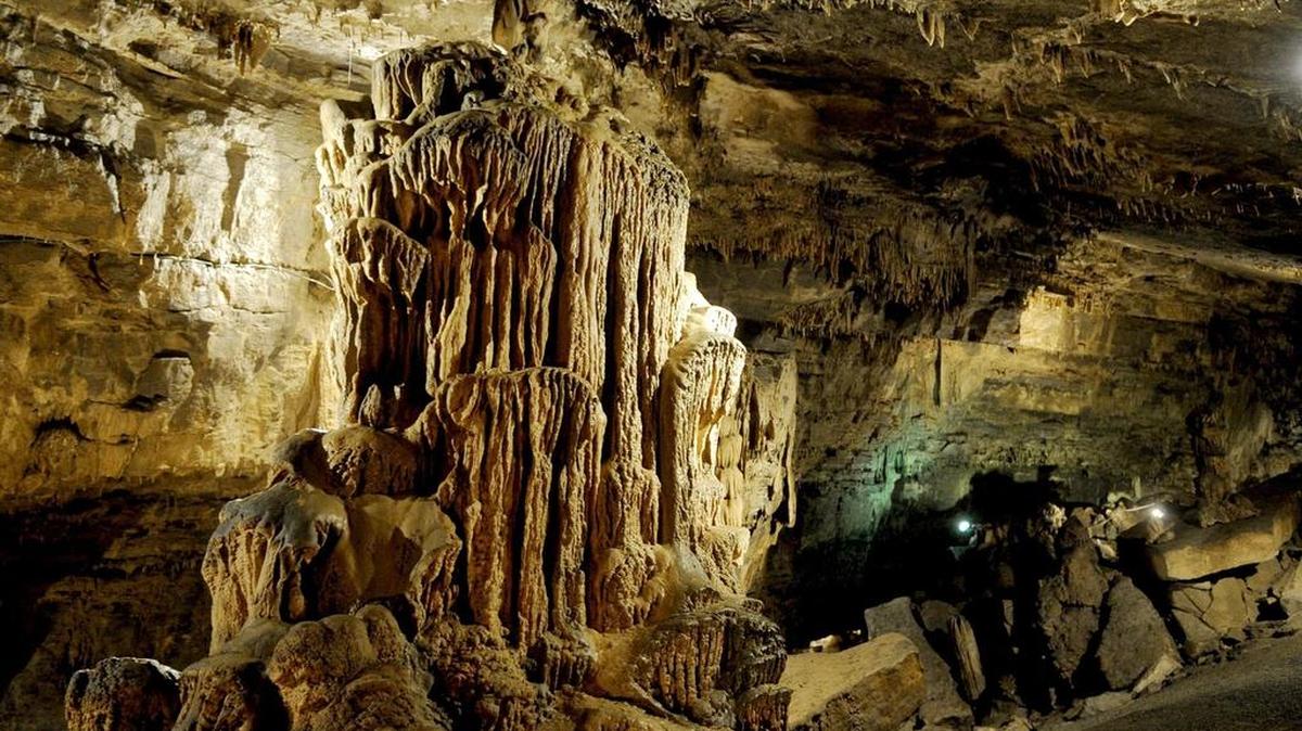 Woodward Cave’s “Tower of Babel” is the largest stalagmite in Pennsylvania.