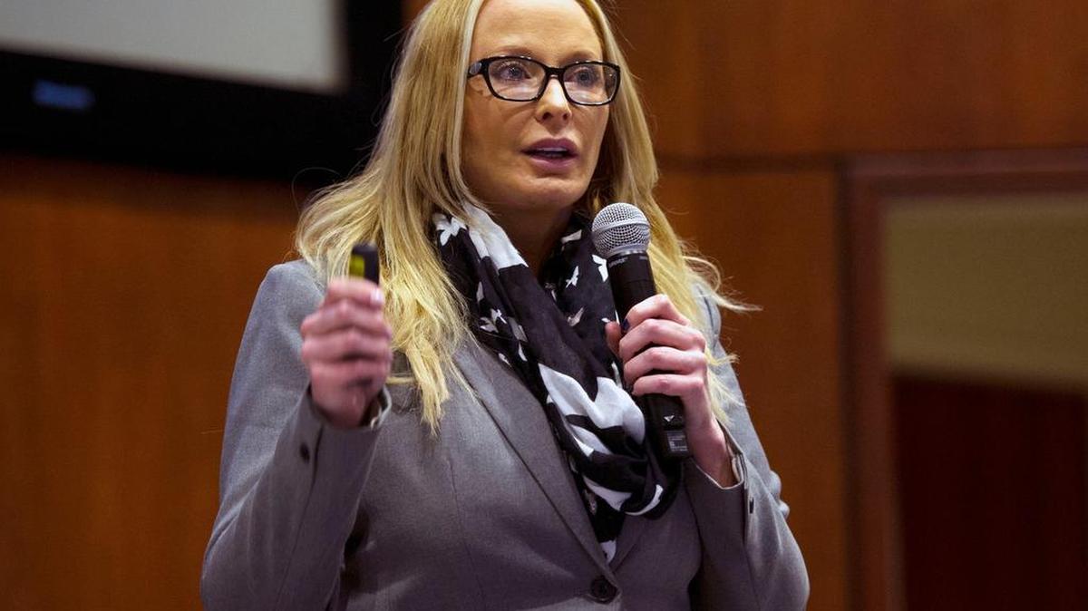 Centre County District Attorney Stacy Parks Miller speaks during the Centre County HOPE Initiative town hall meeting Tuesday at Mount Nittany Medical Center.