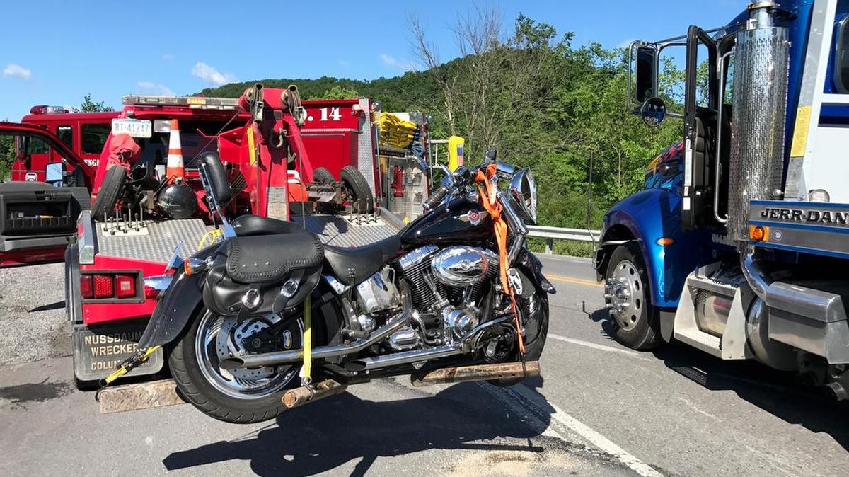A two-vehicle crash on Tuesday in Howard Township sent a motorcyclist to Mount Nittany Medical Center with a minor injury and an SUV driver to the hospital with a possible injury.