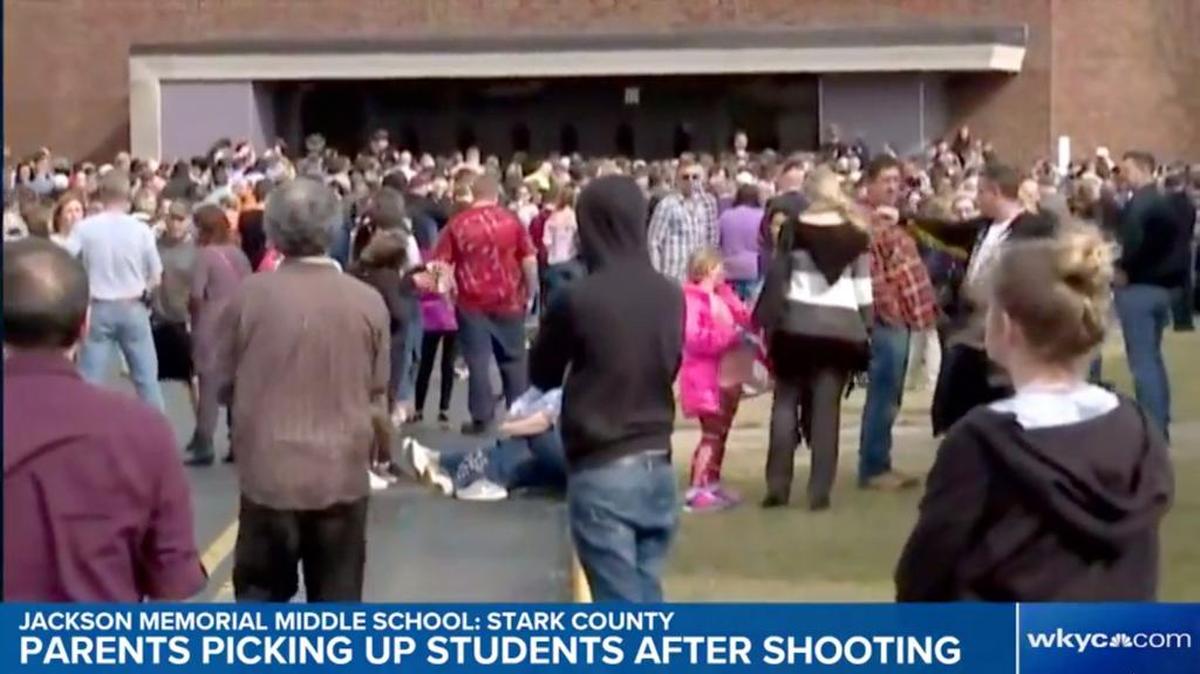 Hundreds of parents gathered outside the middle school in Ohio until students were released