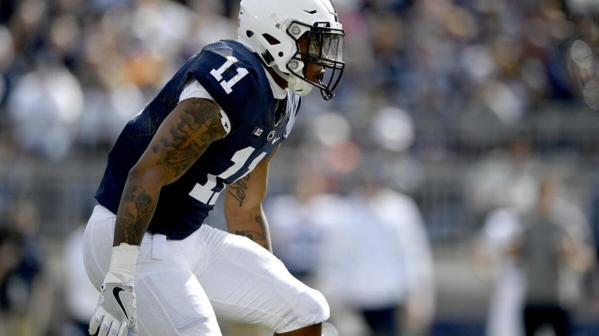 Penn State linebacker Micah Parsons follows a player during the Penn State Blue-White Game on Saturday, April 21, 2018.