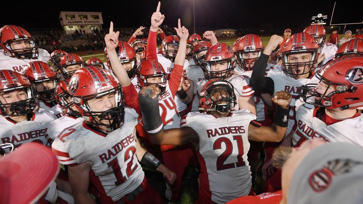 The Bellefonte Raiders celebrate winning last season’s Curtin Bowl at Bald Eagle Area High School.