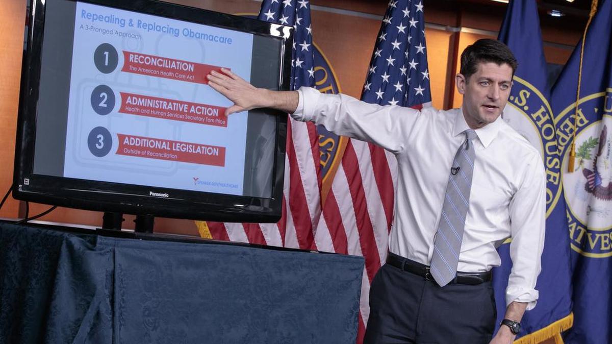 House Speaker Paul Ryan, of Wis., uses charts and graphs to make his case for the GOP’s long-awaited plan to repeal and replace the Affordable Care Act on Thursday.
