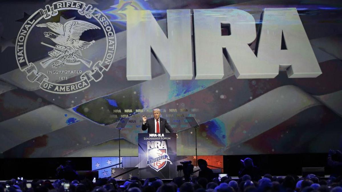 Republican presidential candidate Donald Trump speaks at the National Rifle Association convention, Friday, May 20, 2016, in Louisville, Ky.