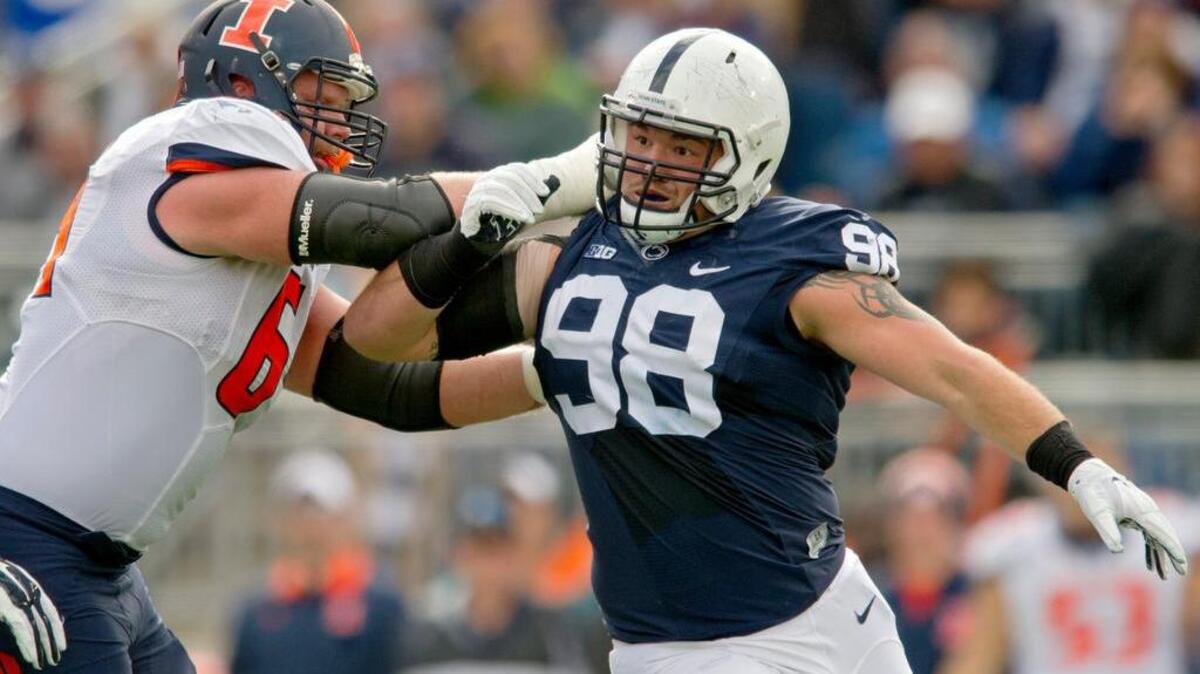 Penn State defensive tackle Anthony Zettel, playing against Illinois in 2015, had 6.5 sacks for the Detroit Lions last season, his second in the NFL.