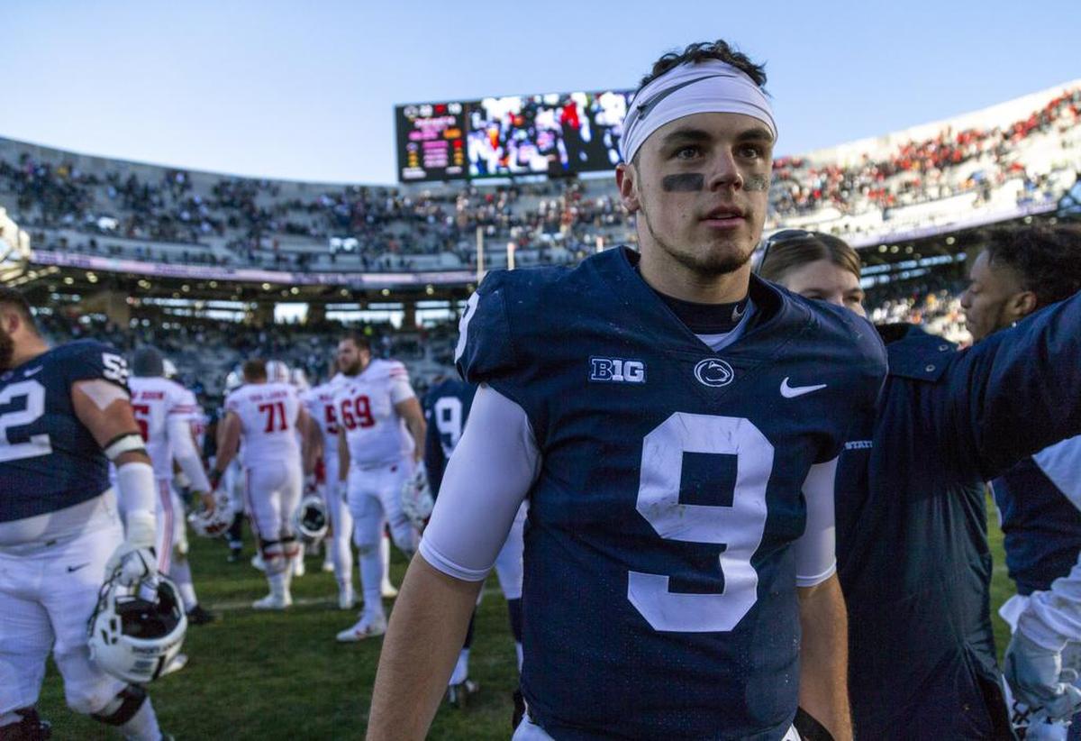 Penn State quarterback Trace McSorley (9) heads off the field after beating the Wisconsin Badgers 22-10 at Beaver Stadium on Saturday, Nov. 10, 2018.