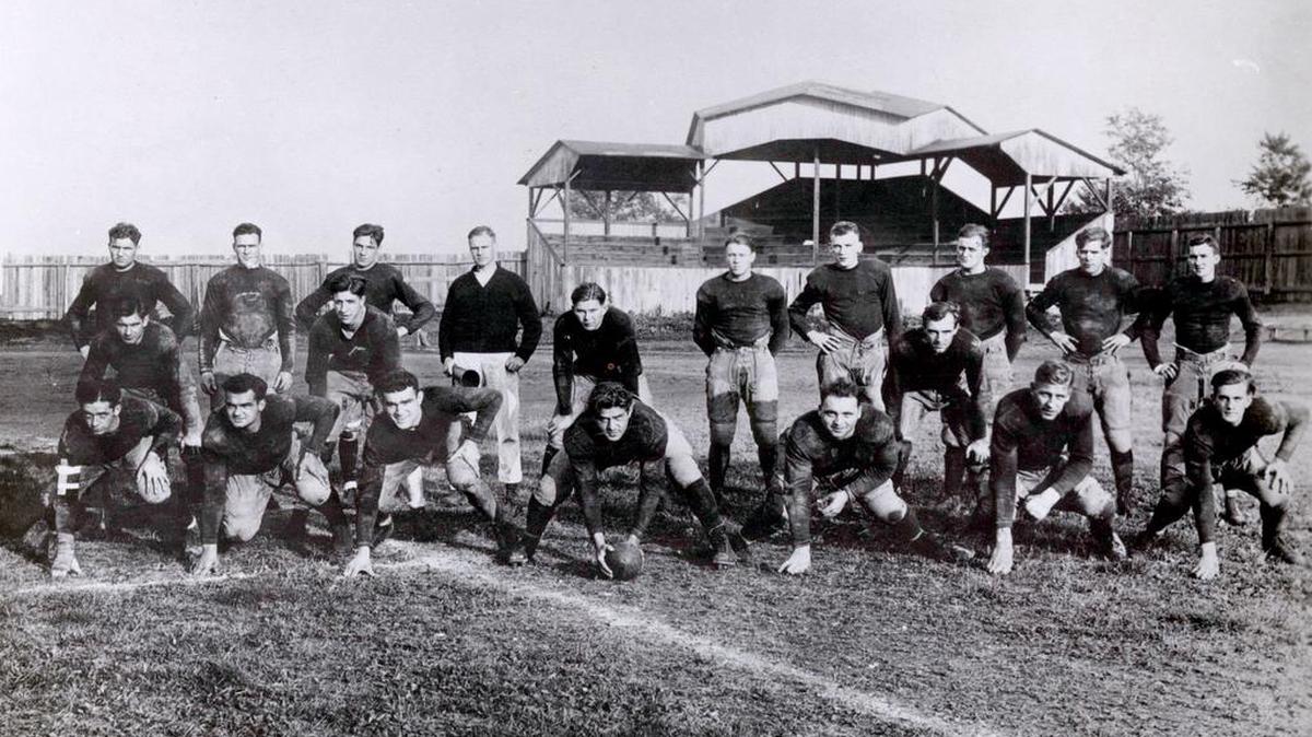 This is the 1926 Bellefonte Academy football team. The school was known for its athletics program and later burned down in 2004.
