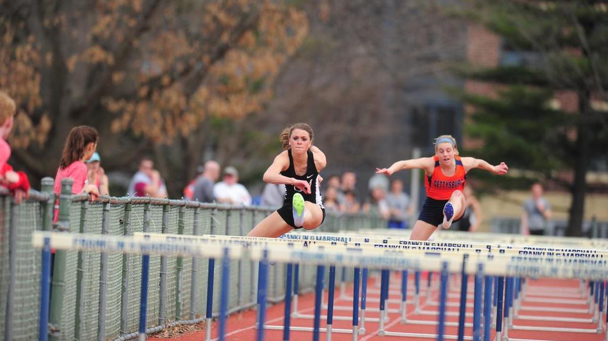 Rachel Wylie, left, a freshman at Franklin & Marshall, will compete in the 400-meter hurdles at the NCAA Division III Track & Field Championships beginning Thursday.
