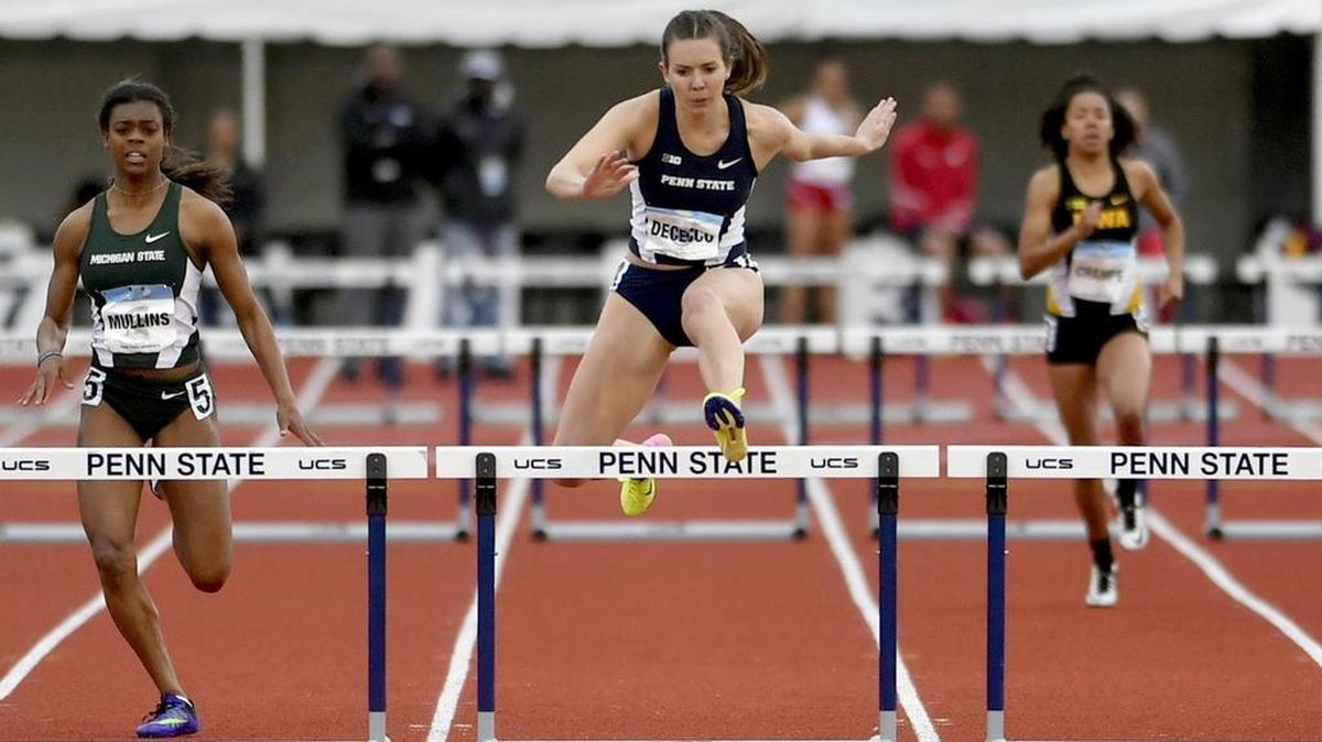 Penn State's Rachael DeCecco competes in the 400-meter hurdles trials during the Big Ten outdoor track and field championships at Penn State on Friday, May 12, 2017.