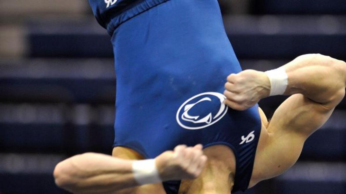 Matt Felleman flips during his floor exercise against Navy in 2015..