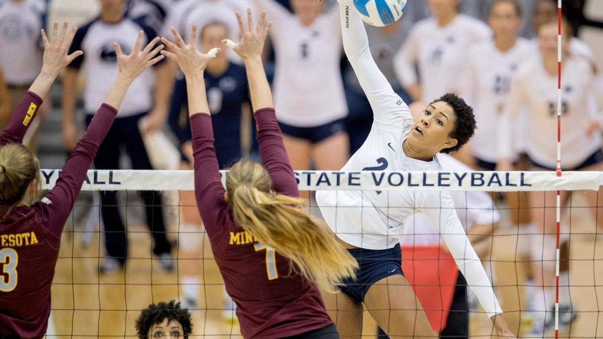 Simone Lee, right, had a pair of big performances Saturday to lead the Penn State women’s volleyball team to wins over Wake Forest and Ohio at Rec Hall.