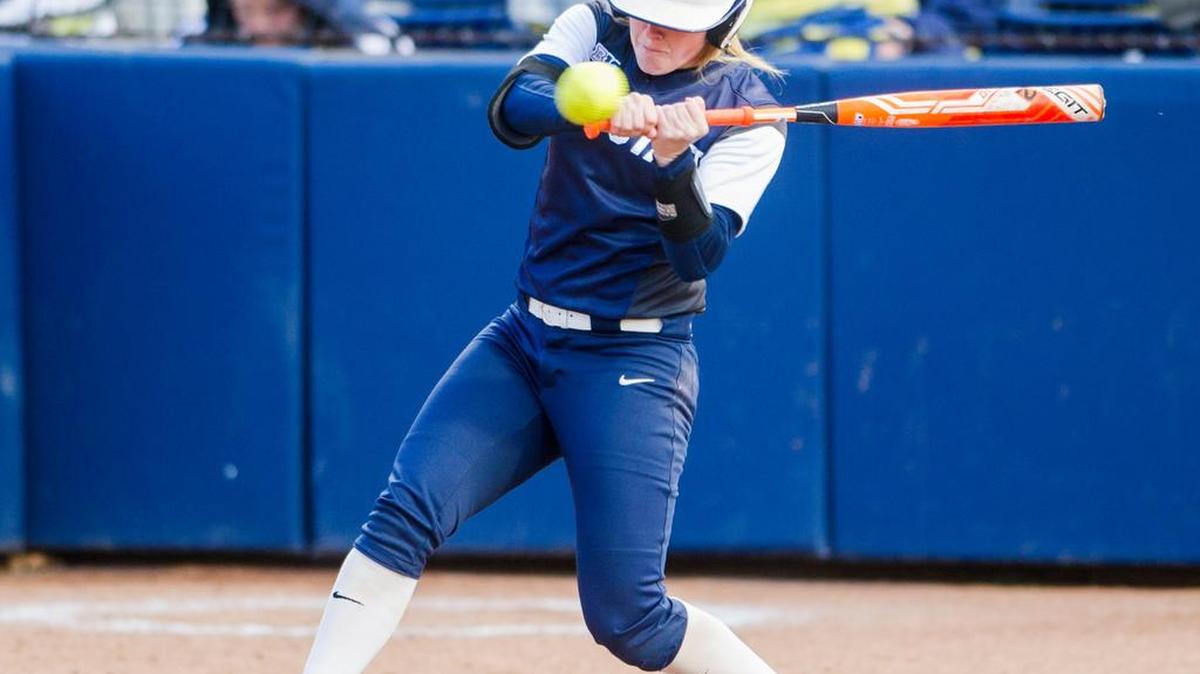 Penn State senior outfielder Lexi Knief takes a swing while at bat during the game against University of Michigan in the Big Ten Softball Tournament at Beard Field on Saturday, May 14, 2016. Michigan won the game 6-1.