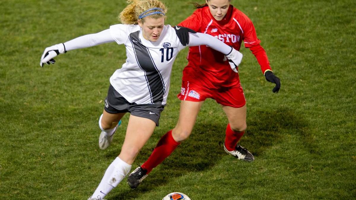Penn State’s Emily Ogle scored on a penalty kick for the Nittany Lions’ lone goal in a 2-1 loss to West Virginia on Saturday.