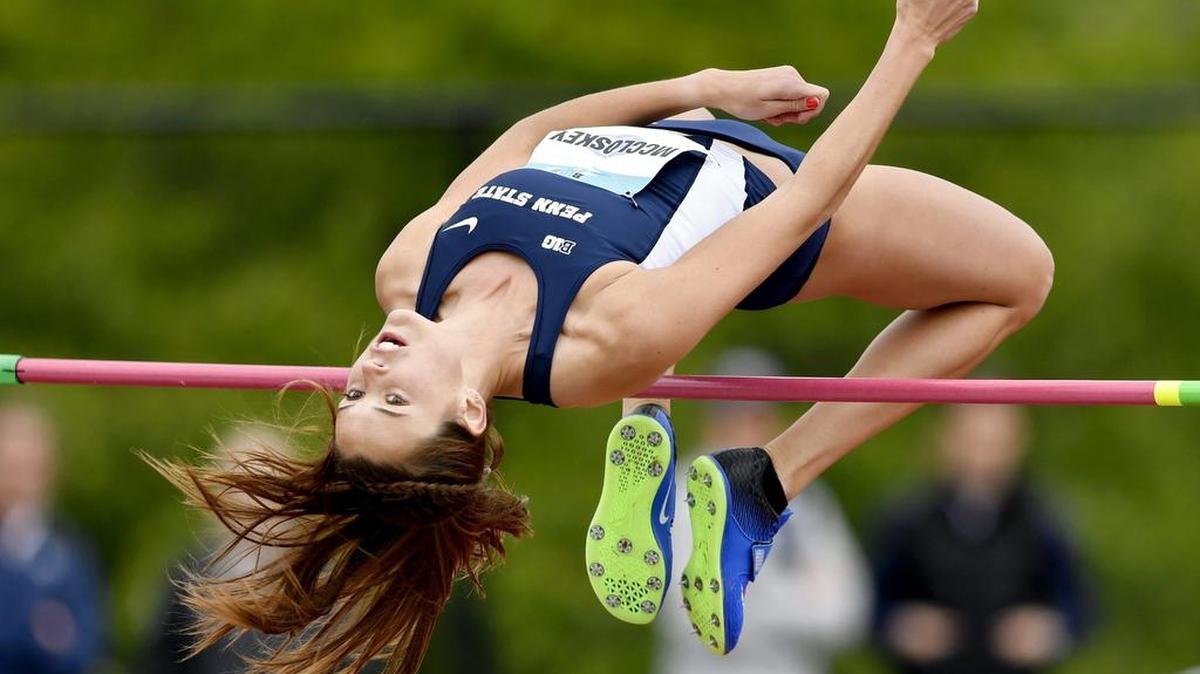 Penn State's Megan McCloskey clears the bar during the high jump at the Big Ten Track and Field Championships on Saturday, May 13 2017 at Penn State.