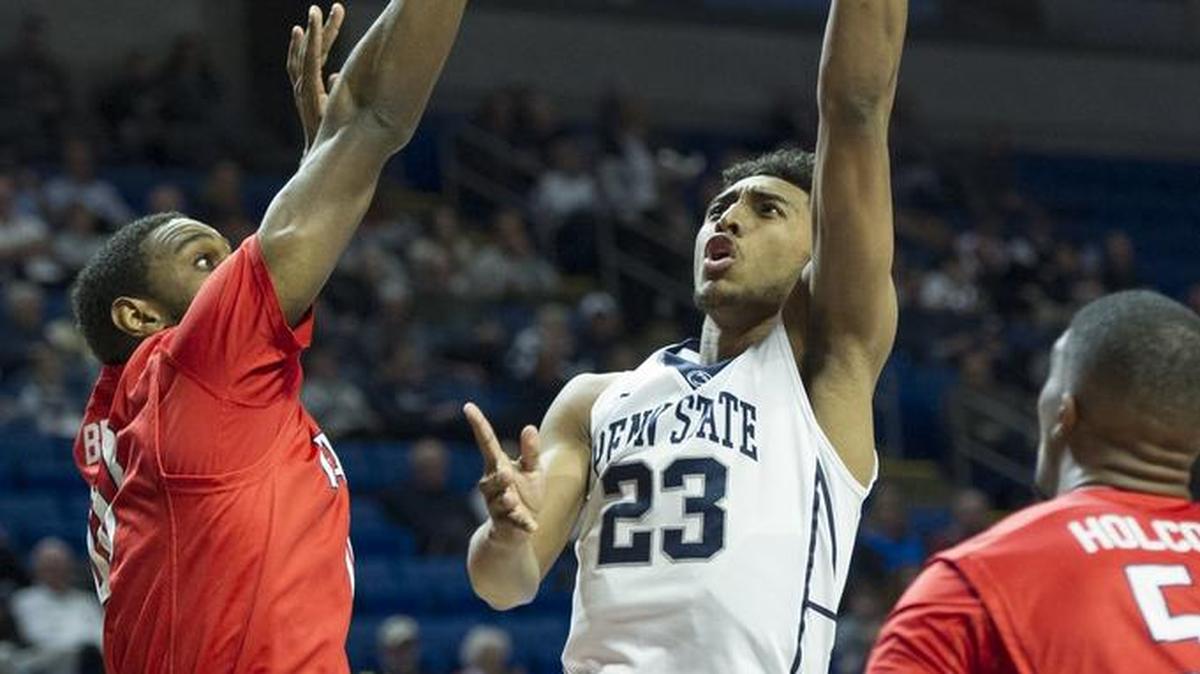 Penn State’s Josh Reaves shoots over Radford’s Kion Brown Tuesday at the Bryce Jordan Center. Radford won 86-74.
