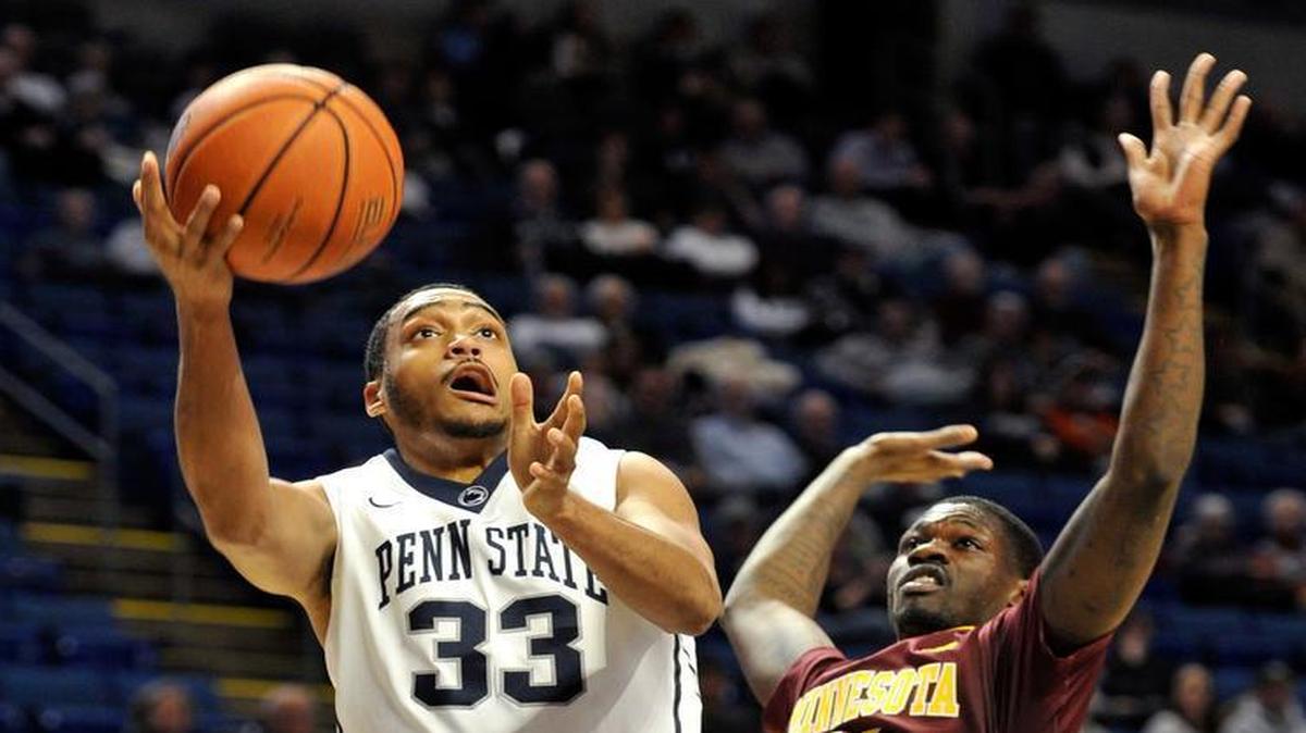 Penn State's Shep Garner (33) drives past Minnesota's Carlos Morris. Penn State men's basketball played the University of Minnesota at the Bryce Jordan Center, in University Park, Pa., Tuesday, January 5, 2016.
